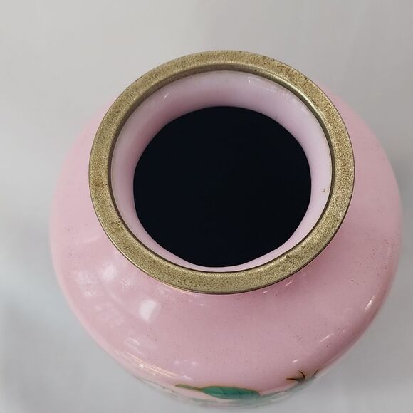 Vintage Pink Floral Cloissone Enamel Vase MCM Japan Coquette - Picture 12 of 12